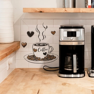 Creative Coffee Cup Heart Wall Sticker PVC Removable DIY Art Decal For Kitchen Cafe Restaurant Home Decor Wall Mural