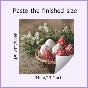 Detailed view of Easter egg bamboo basket wall sticker with 34cm dimensions shown