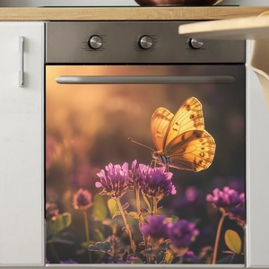 Self-adhesive floral wall sticker with butterfly on flowers for home kitchen decoration