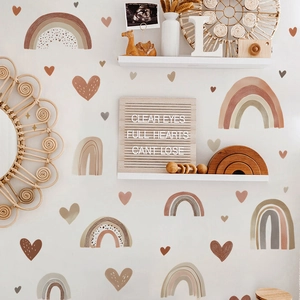 Boho rainbow and heart wall decals for nursery kids room decor in earth tones