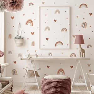 Morandi rainbow and heart wall decals for nursery and bedroom home decoration