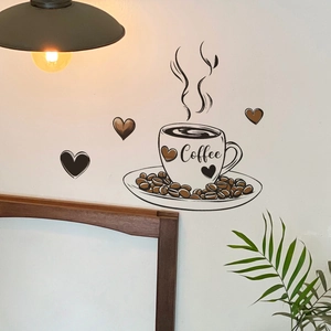 Creative coffee cup and heart pattern wall sticker for home kitchen and cafe decoration
