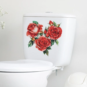 3D realistic red rose self-adhesive wall decals for bathroom toilet tank decoration