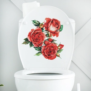 Waterproof 3D red rose floral wall stickers for bathroom and toilet lid decoration