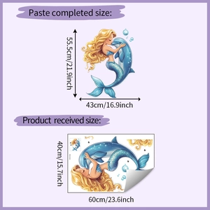 Dimensions des stickers muraux sirène et dauphin avec détails de taille 40x60cm