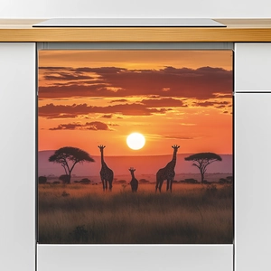 Décoration magnétique pour lave-vaisselle avec coucher de soleil et girafes