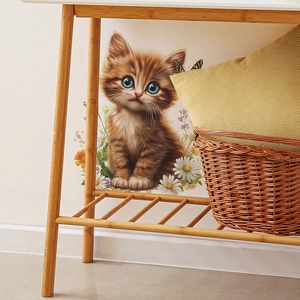 Self-adhesive cute cat and butterfly wall sticker for cozy home bedroom decor
