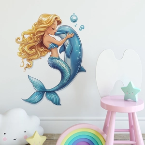 Sticker mural sirène et dauphin bleu pour décoration de chambre d'enfant