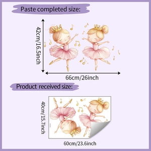 Tableau des tailles détaillé pour stickers muraux ballerine rose montrant les dimensions