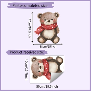 Size detail for the cute hand-drawn teddy bear wall sticker showing dimensions and layout