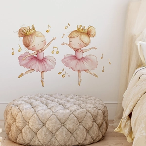 Stickers muraux ballerine aquarelle avec tutus roses et notes dorées pour chambre