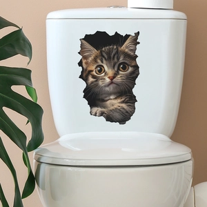 Sticker mural chat tigré 3D réaliste pour décoration créative de réservoir de toilette