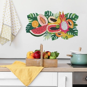 Stickers muraux fruits tropicaux avec pastèque et feuilles de palmier pour maison