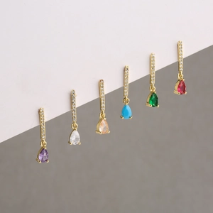 Women's 18K Gold Plated Water Drop Zirconia Drop Earrings Elegant Micro-Pave Pear Shaped Colorful Zircon Earrings Fashion Jewelry Accessory