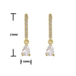 18K gold plated pear-cut drop earrings with micro-pave zircons, 23mm height dimensions