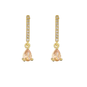 Elegant 18K gold plated drop earrings with champagne pear-cut zircon crystals