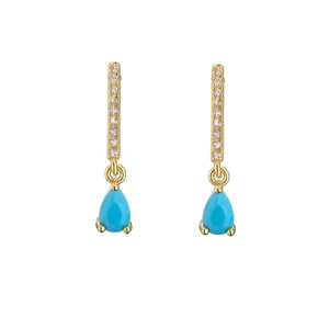 18K gold plated drop earrings with white pavé stones and turquoise-colored pear charms