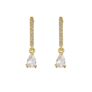18K gold plated drop earrings featuring micro-paved cubic zirconia and pear-cut stones