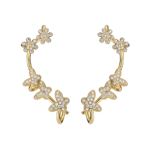 Elegant gold flower ear cuffs with zircon micro-paving for women in a botanical design