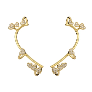 Golden heart-shaped ear cuffs with micro-paved cubic zirconia for women, set of two