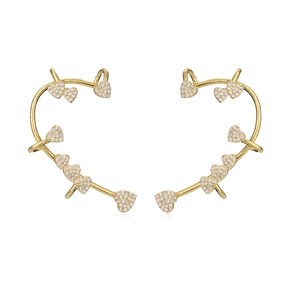 Elegant gold butterfly heart ear cuffs with sparkling micro-pave cubic zirconia stones