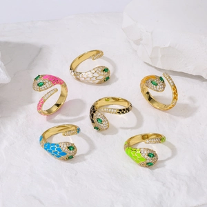 Anello Aperto a Serpente Regolabile Con Zirconia E Smalto Per Donna Vintage Placcato Oro Lega Anello Avvolgente Gioielli
