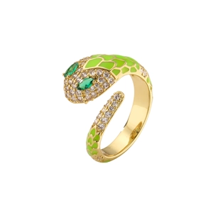 Anello a serpente dorato con smalto verde e pietre di zircone cubico micro-pavé