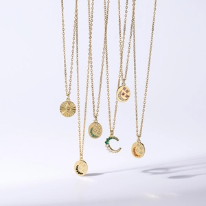 Collar de Colgante de Cobre Chapado en Oro con Zirconia para Mujer Joyería Bohemia Ojo del Mal Cara Sonriente Serpiente Luna Estrella