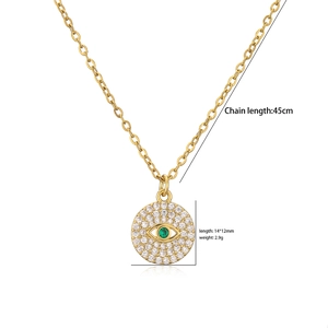 Collar de oro con colgante de ojo malvado, piedra verde y cristales blancos