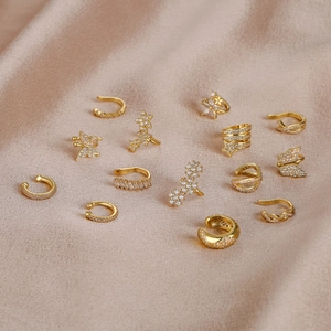 Zircon Geometric Flower Ear Cuffs Copper Gold Silver Plated No Piercing Earrings For Women Party Fashion Accessory Jewelry