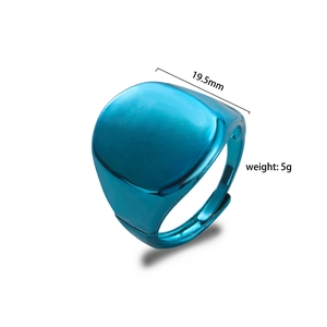Minimalist square signet ring in vibrant blue plated metal with adjustable open band