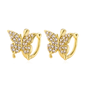 Detailed view of butterfly ear cuffs with gold plating and sparkling cubic zirconia crystals