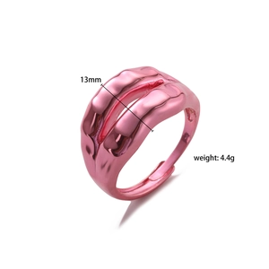 Pink enamel lip-shaped open ring in gold finish with a bold minimalist wave design