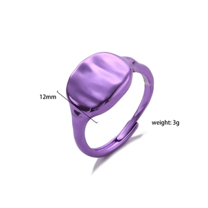 Detail view of purple metallic geometric ring showing 12mm width and adjustable open band
