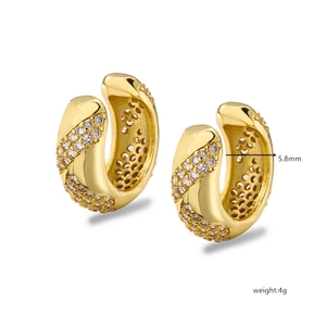Gold-plated C-shaped ear cuffs with micro-pave cubic zirconia and 5.8mm opening size
