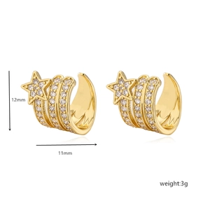 Detail view of gold-plated brass ear cuff with star and micro-pave white zircons