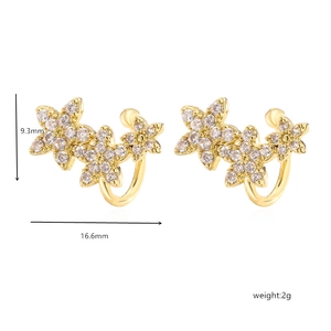 Detailed view of micro-paved zircon flower ear cuff with precise measurements and weight