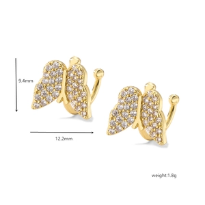 Detailed view of micro-paved zircon butterfly ear cuffs showing size 9.4mm by 12.2mm