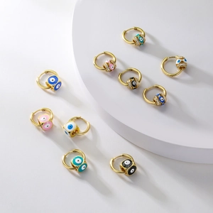 Gold Plated Copper Evil Eye Hoop Earrings For Women Micro Rhinestone Inlaid Geometric Cube Enamel Charm Earrings Jewelry