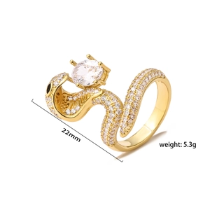 Minimalistische 18K vergulde slangenring met micro-pave zirkonia en een ronde hoofdsteen