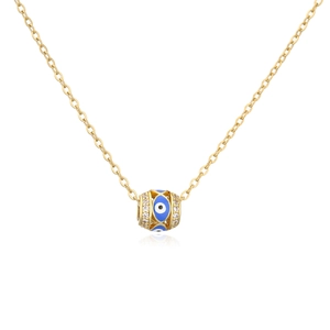 Collar de ojo turco dorado con esmalte azul y cristales brillantes en cadena delicada