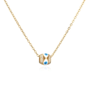 Collar de acero inoxidable dorado con colgante de ojo turco azul y micro cristales