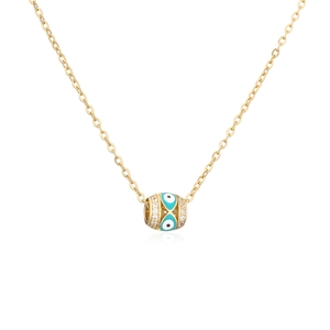 Collar de acero dorado con colgante de ojo turco en esmalte azul y piedras de circón
