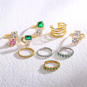 Dames Koper Zirconia Kleurrijke Vierkante Groene Roze Diamant Open Verstelbare Ring Geometrische Ingelegde Kristal Mode Sieraden