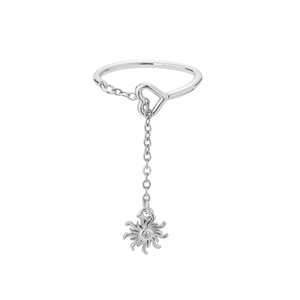 Verstelbare zilveren hartring met bloemketting en sprankelende zirkoon hanger