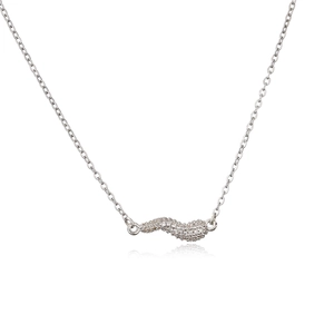 Exquisite silver necklace with a curved chili-shaped pendant and micro-set cubic zirconia