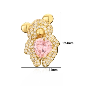 Ensemble bijoux ours avec zircons blancs micro-pavés et pierre rose en forme de cœur