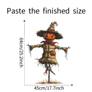 Sticker mural épouvantail citrouille Halloween avec dimensions de taille finie 64x45cm