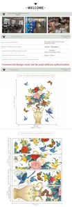 Detailed size chart for Chinese magpie and peony wall stickers with dimensions and PVC features