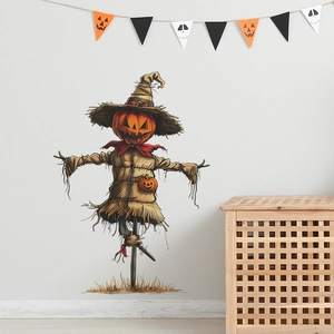 Sticker Mural Halloween Citrouille Épouvantail PVC Amovible Dessin Animé Épouvantail Décalcomanie Pour Salon Chambre Décoration